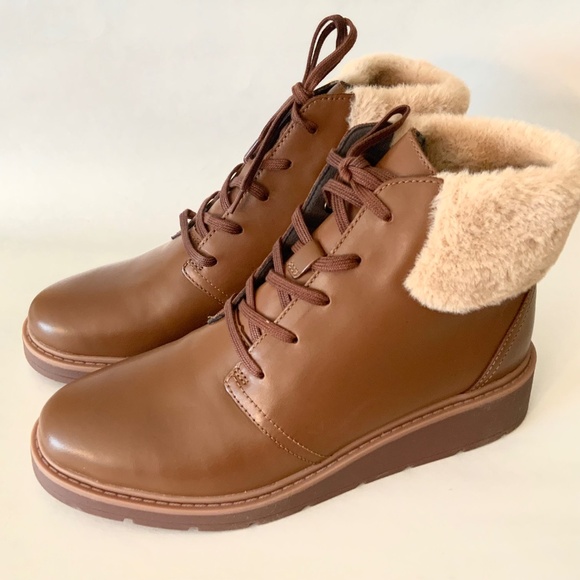Clarks Andie Go Fur Lace-Up Brown Leather Ankle Boots Casual Winter Booties 8 - Picture 9 of 13